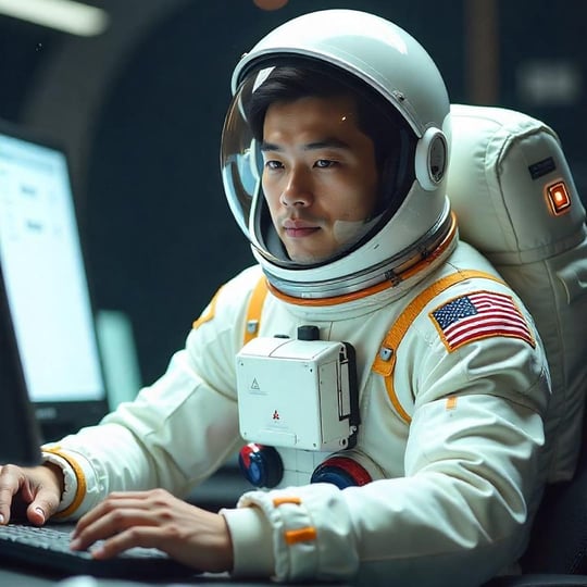 Astronaut using laptop